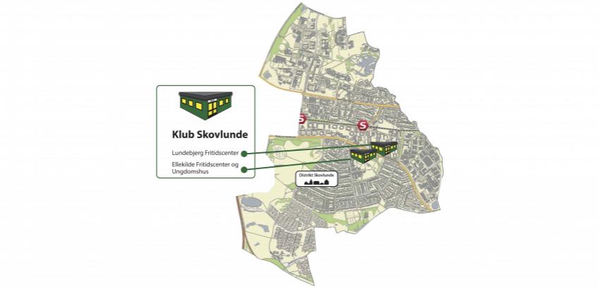 Kort med placeringen af klubafdelingerne i klubdistrikt Skovlunde